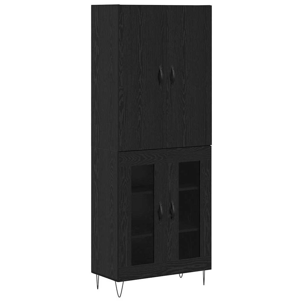 Highboard Schwarz Eichenoptik mit Glas, 2er-Set