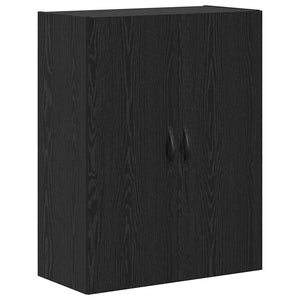 Highboard Schwarz Eichenoptik mit Glas, 2er-Set