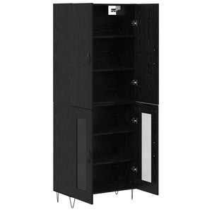 Highboard Schwarz Eichenoptik mit Glas, 2er-Set