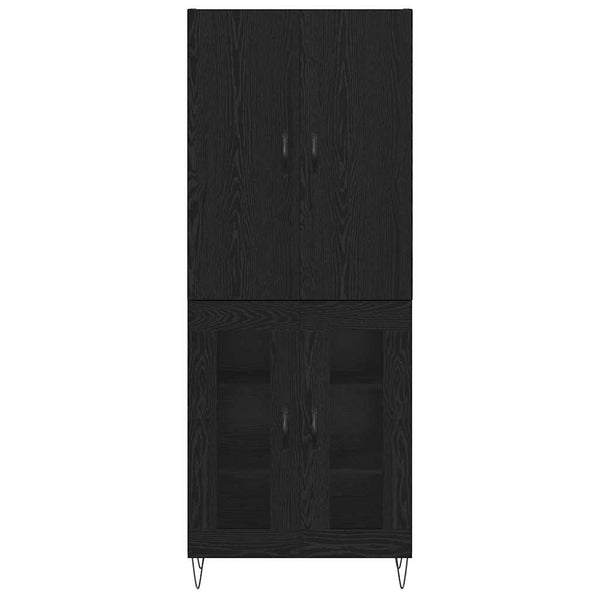 Highboard Schwarz Eichenoptik mit Glas, 2er-Set