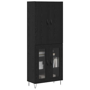 Highboard Schwarz Eichenoptik mit Glas, 2er-Set