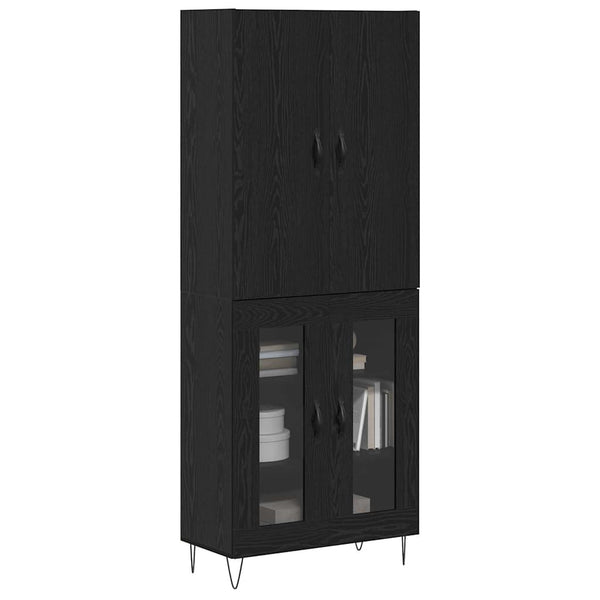 Highboard Schwarz Eichenoptik mit Glas, 2er-Set