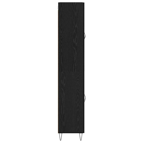 Highboard Schwarz Eichenoptik mit Glas, 2er-Set