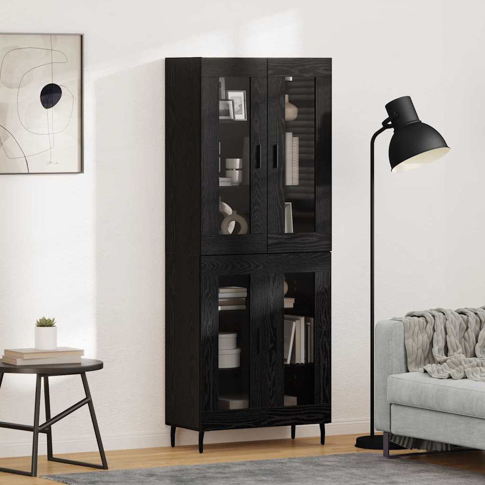 Highboard Schwarz Eichenoptik 2er-Set