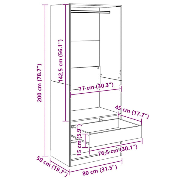 Kleiderschrank Schwarz Eichenoptik 80x50x200 cm