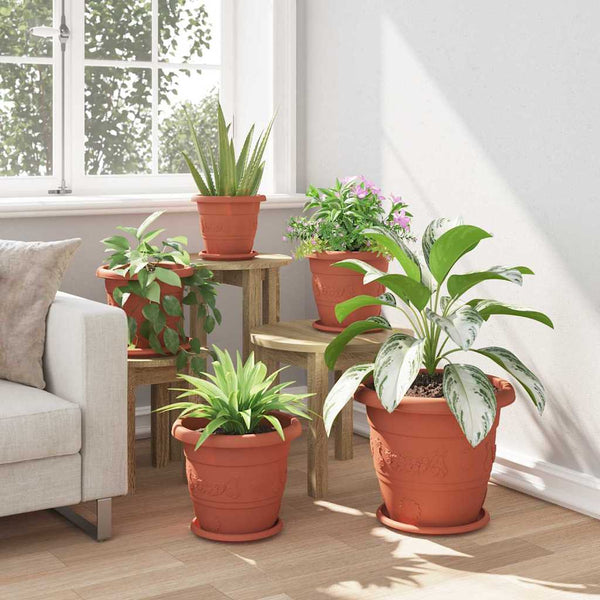 vidaXL Round Flower Pot 6 pcs Terracotta Ø 30 x 25 cm Plastic