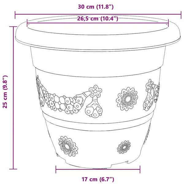 vidaXL Round Flower Pot 6 pcs Terracotta Ø 30 x 25 cm Plastic