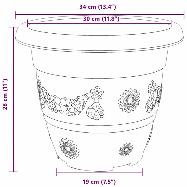 vidaXL Round Flower Pot 6 pcs Terracotta Ø 34 x 28 cm Plastic