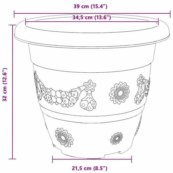 vidaXL Round Planter 6 pcs Terracotta Ø 39 x 32 cm Plastic