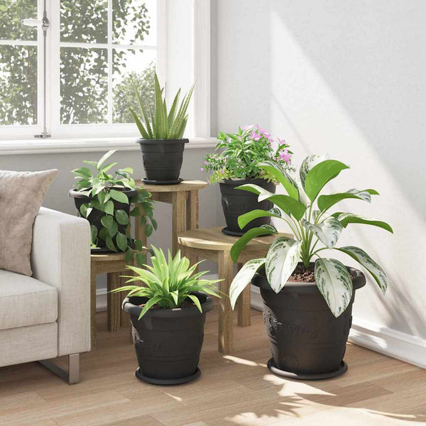vidaXL Round Flower Pot 6 pcs Black Ø 30 x 25 cm Plastic