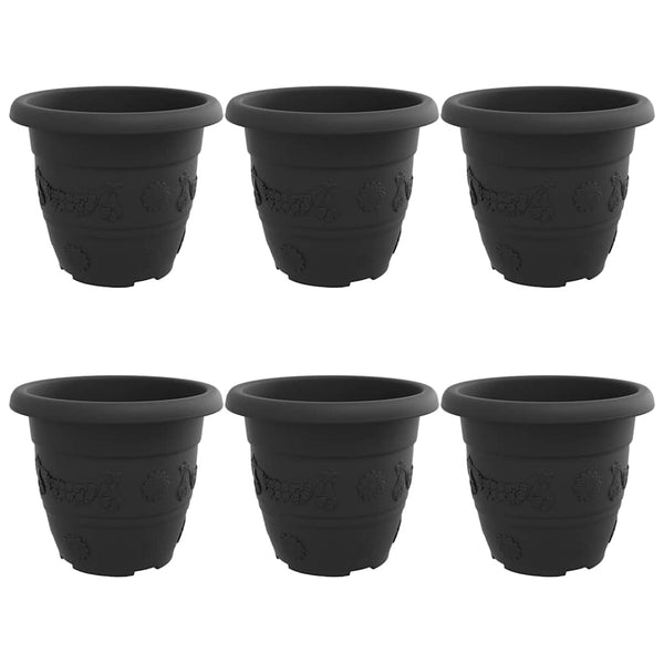 vidaXL Round Flower Pot 6 pcs Black Ø 30 x 25 cm Plastic