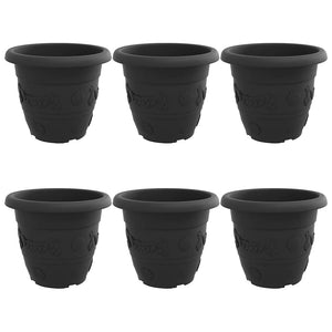 vidaXL Round Flower Pot 6 pcs Black Ø 34 x 28 cm Plastic