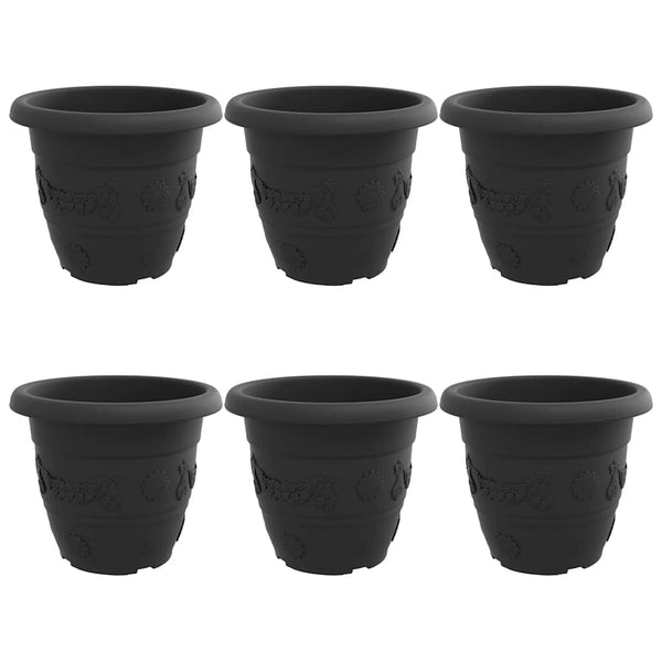 vidaXL Round Flower Pot 6 pcs Black Ø 34 x 28 cm Plastic