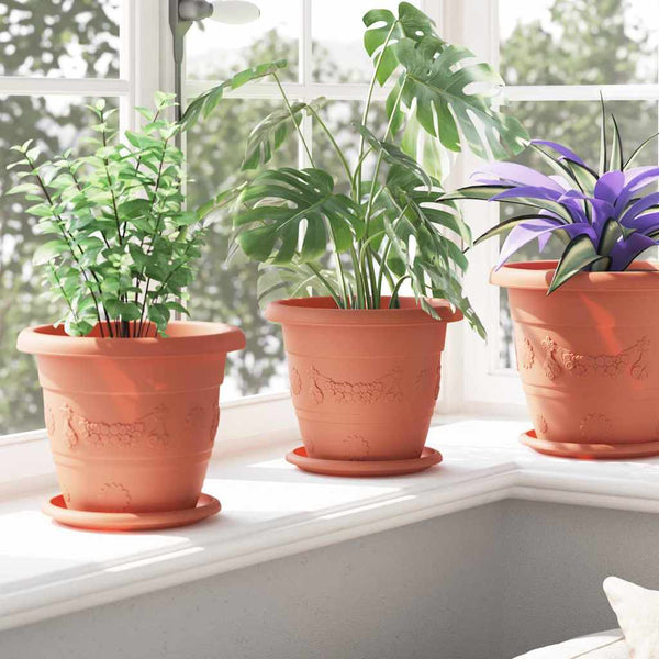 vidaXL Round Flower Pot 24 pcs Terracotta Red Ø 22 x 18 cm Plastic