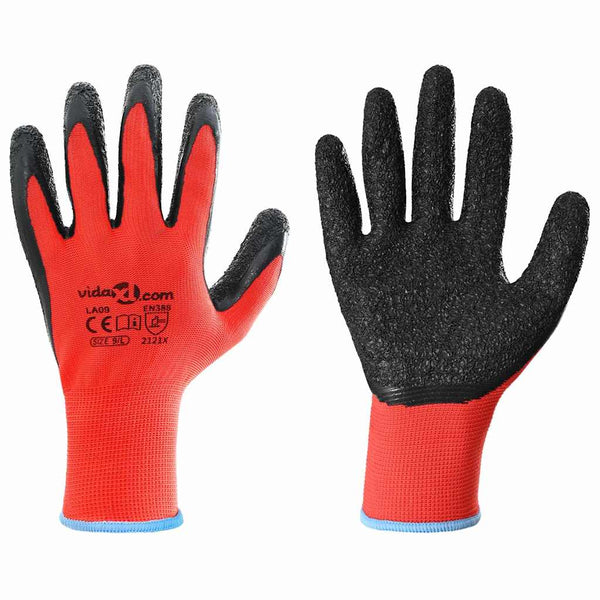 vidaXL Work Gloves 24 pcs Red and Black 9 / L Latex Coated
