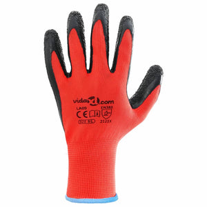 vidaXL Work Gloves 24 pcs Red and Black 9 / L Latex Coated