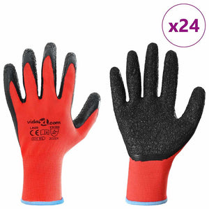 vidaXL Work Gloves 24 pcs Red and Black 9 / L Latex Coated
