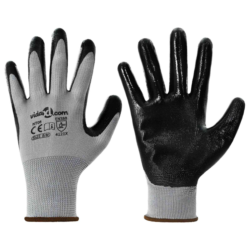 vidaXL Work Gloves 24 pcs Grey and Black 8 / m Polyester