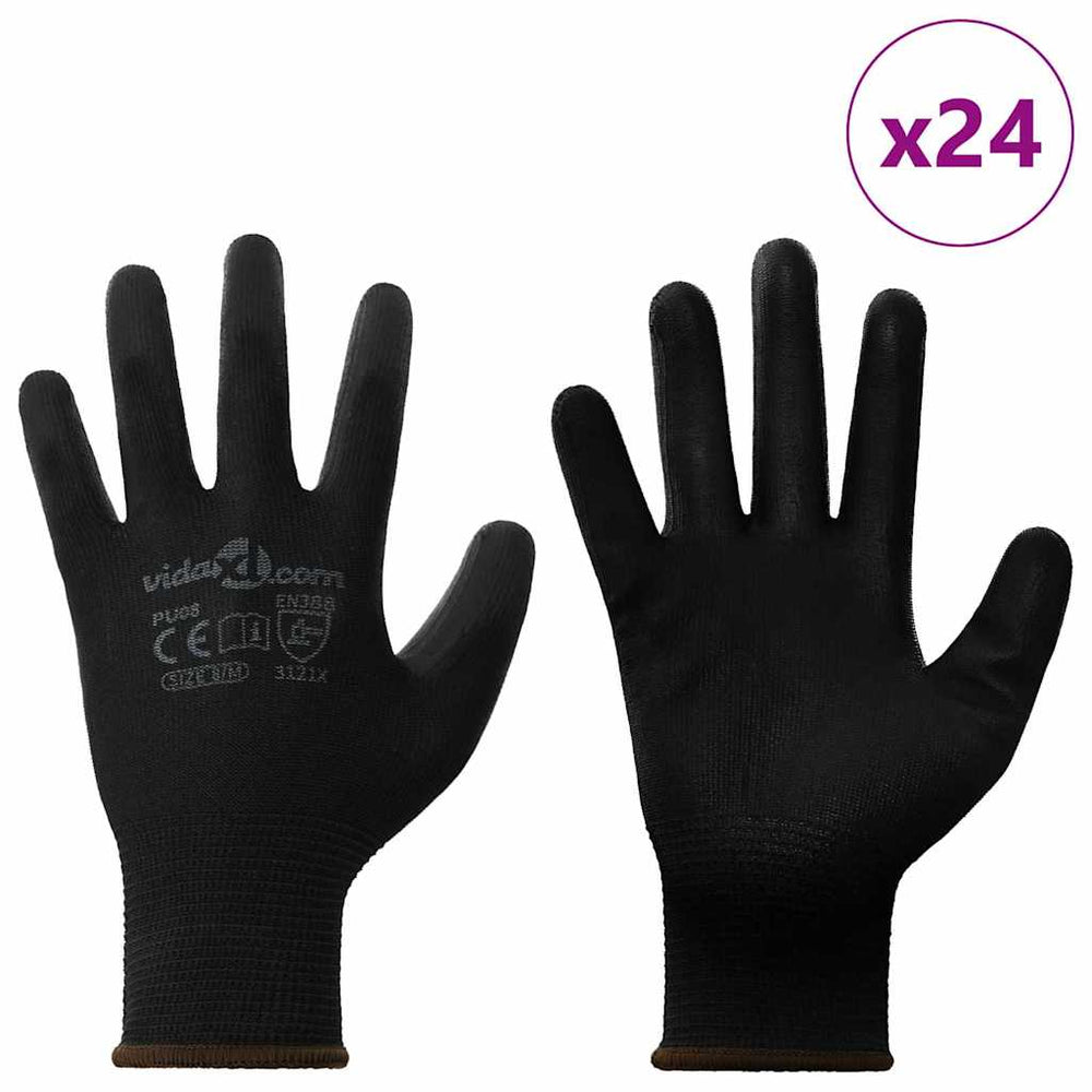 vidaXL Work Gloves 24 pcs Black 8 / m Polyester