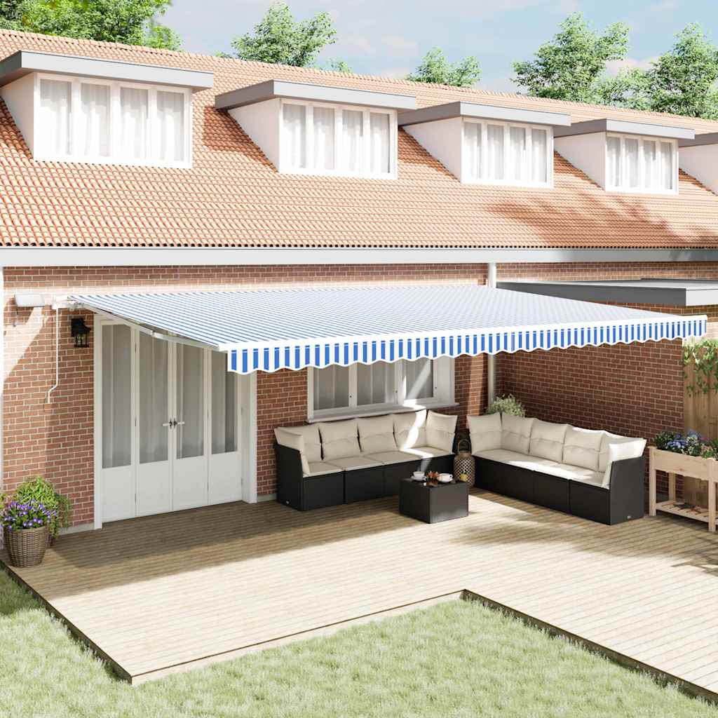 vidaXL Retractable Awning Blue and White 600 x 300 cm