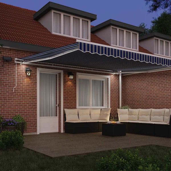 vidaXL Retractable Awning Blue and White 450 x 300 cm