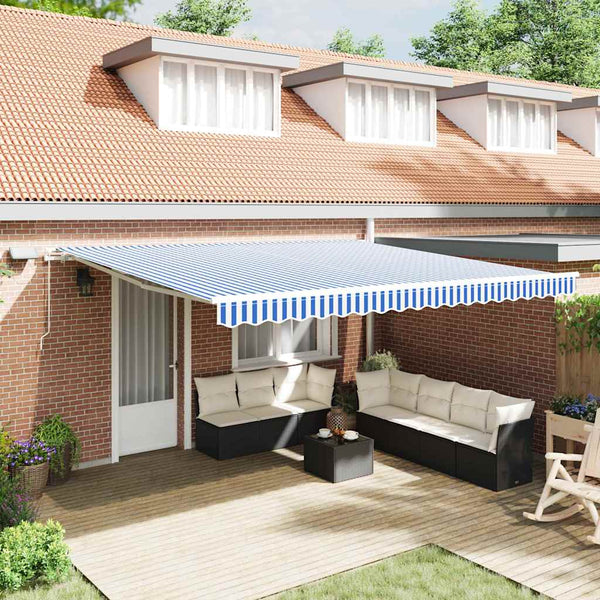 vidaXL Retractable Awning Blue and White 450 x 300 cm