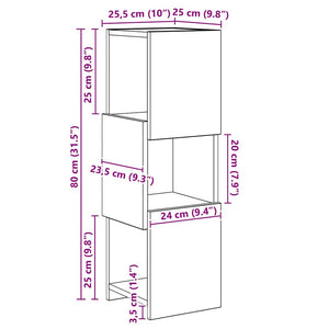 vidaXL Corner Wall Cabinet Black Oak Look 25.5x25x80cm Engineered Wood