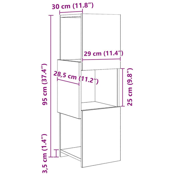 vidaXL Corner Cabinet Black Oak Look 30.5x30x95cm Engineered Wood