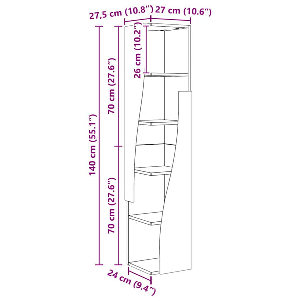 vidaXL Corner Cabinet 27.5x27x140cm Engineered Wood