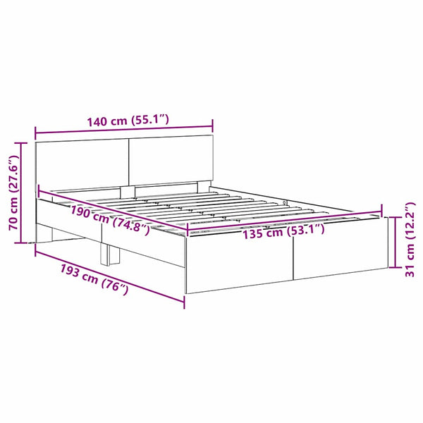 Bettrahmen Altholz 135x190 cm mit Kopfteil