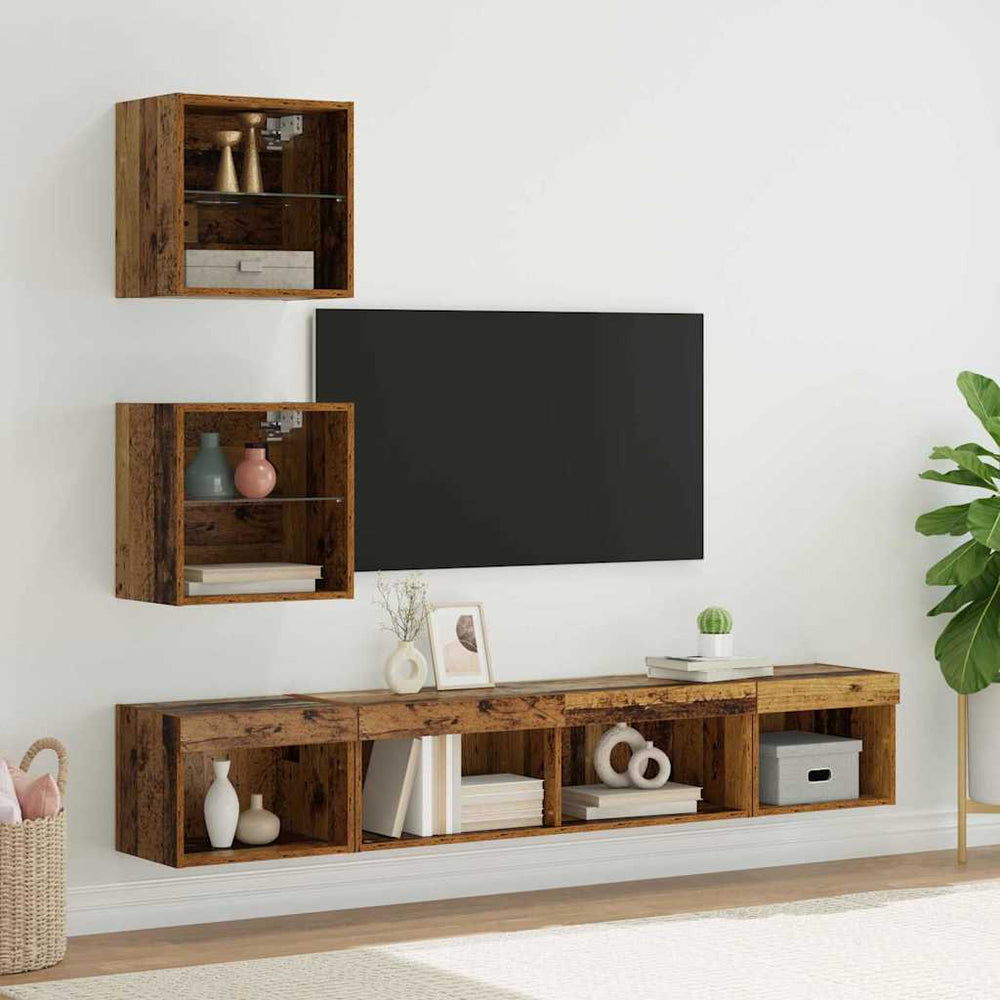 TV Wand Einheit mit LED, 5-teilig, Altholz