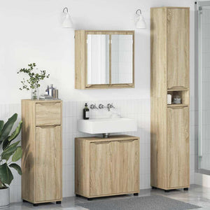 Badezimmermöbel Set mit Regal Sonoma Eiche 4-teilig