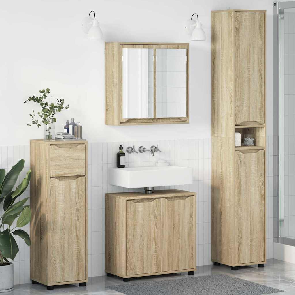 Badezimmermöbel Set mit Regal Sonoma Eiche 4-teilig