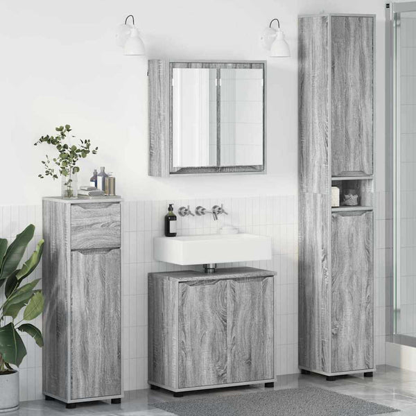 Badmöbel Set mit Regal, Grau Sonoma