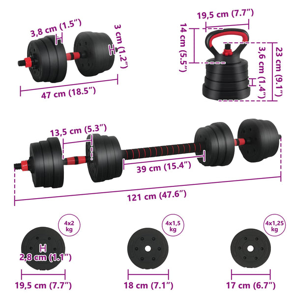 30kg Hantelset 4-in-1 Schwarz/Rot
