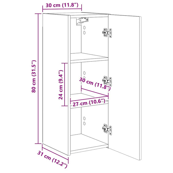vidaXL TV Wall Cabinet 2 pcs Smoked Oak 30 x 31 x 80 cm