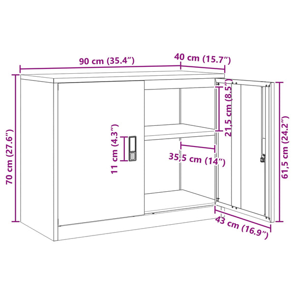 vidaXL Storage Cabinet Anthracite 90 x 40 x 70 cm Steel