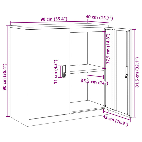 vidaXL Storage Cabinet Anthracite 90 x 40 x 90 cm Steel