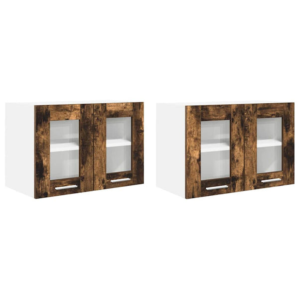 vidaXL Wall Cabinet with Door 2 pcs Smoked Oak 60 x 31 x 40 cm