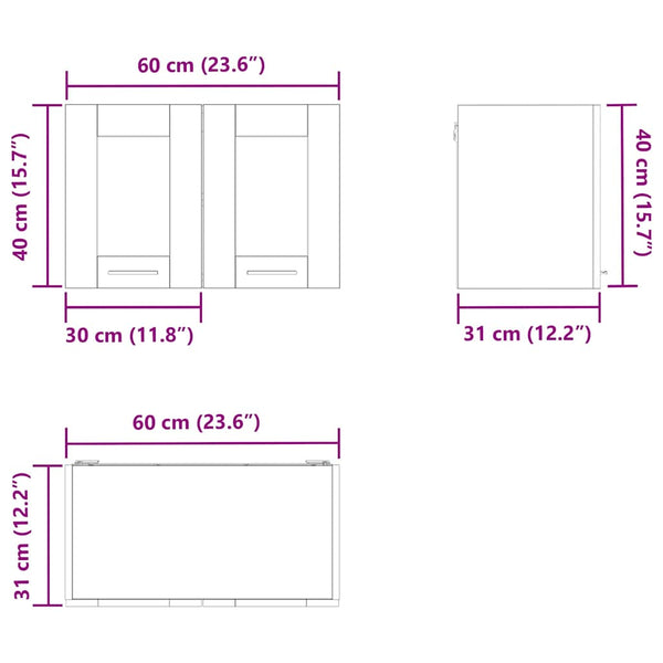 vidaXL Wall Cabinet with Door Riga 2 pcs Artisan Oak 60 x 31 x 40 cm