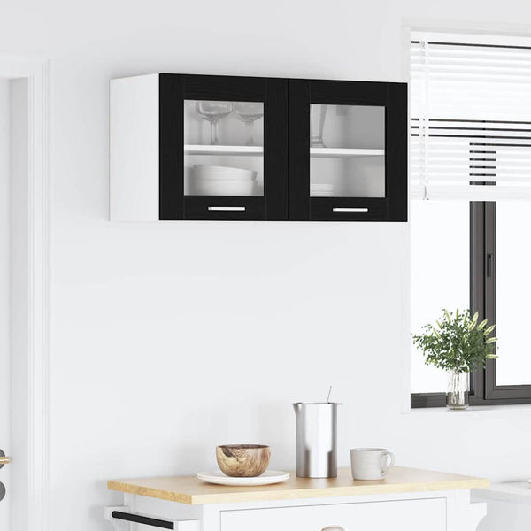 vidaXL Wall Cabinet with Door Black Oak and White 80 x 31 x 40 cm