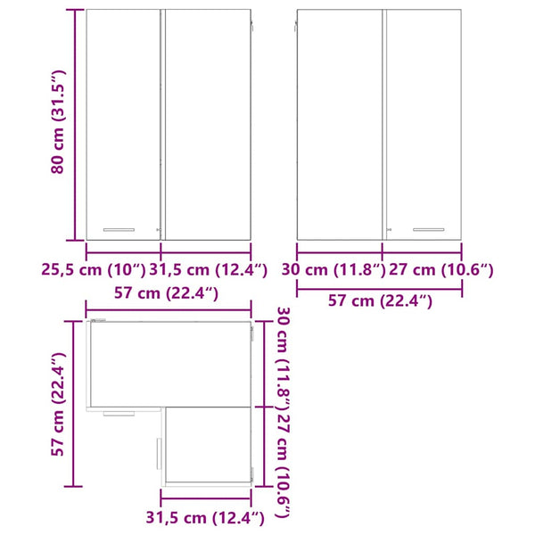 vidaXL Wall Cabinet Artisan Oak and White 57 x 57 x 80 cm