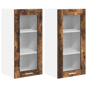 vidaXL Wall Cabinet with Door 2 pcs Smoked Oak 40 x 31 x 80 cm
