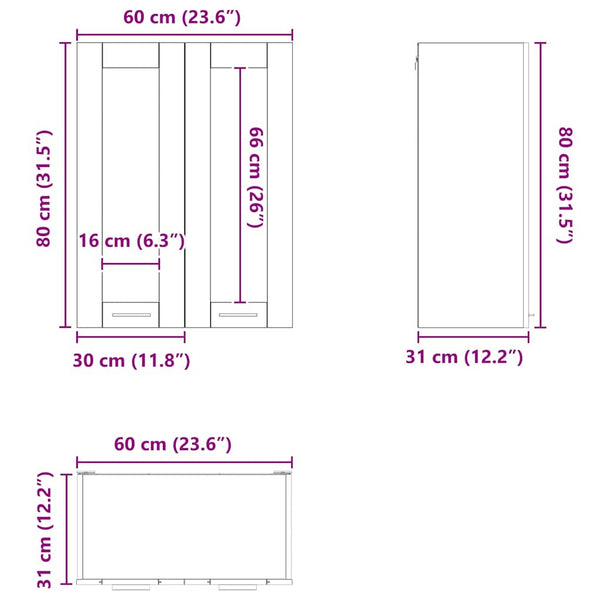 vidaXL Wall Cabinet Smoked Oak 60 x 31 x 80 cm Engineered Wood