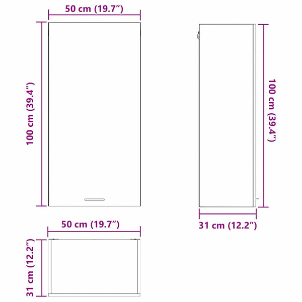 vidaXL Wall Cabinet Smoked Oak and White 50 x 31 x 100 cm