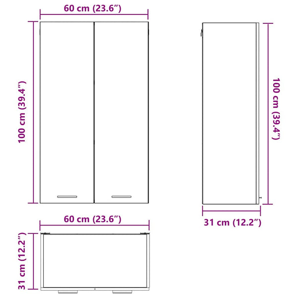 vidaXL Wall Cabinet with Storage Black Oak Look 60 x 31 x 100 cm