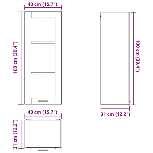 vidaXL Wall Cabinet Sonoma Oak 40x31x100 cm Engineered Wood