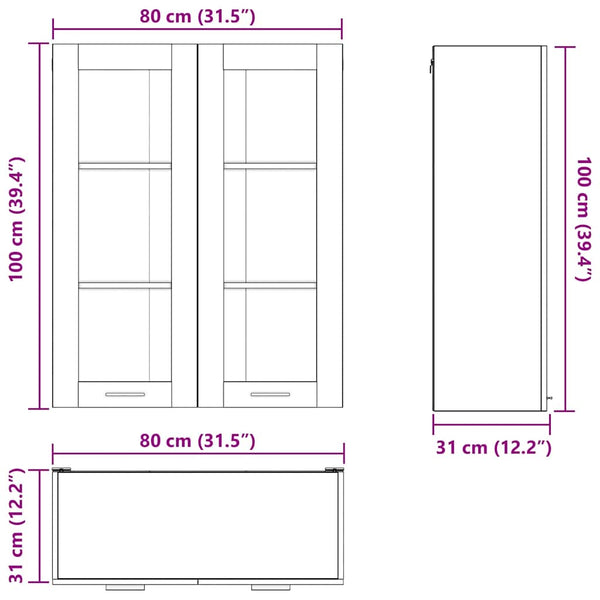 vidaXL Wall Cabinet with Storage Black Oak Look 80 x 31 x 100 cm