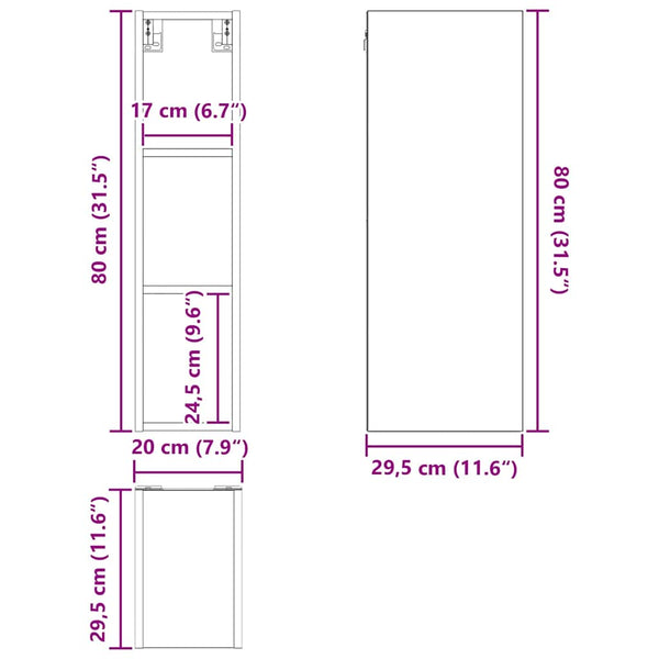Hängeschrank Schwarz Eichen-Optik 80 cm
