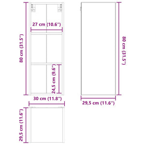 Hängeschrank Schwarz Eiche 30x80 cm